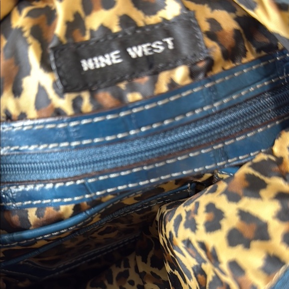 Nine West Blue Textured Women's Backpack blue alligator pattern w cheetah lining - Picture 8 of 10